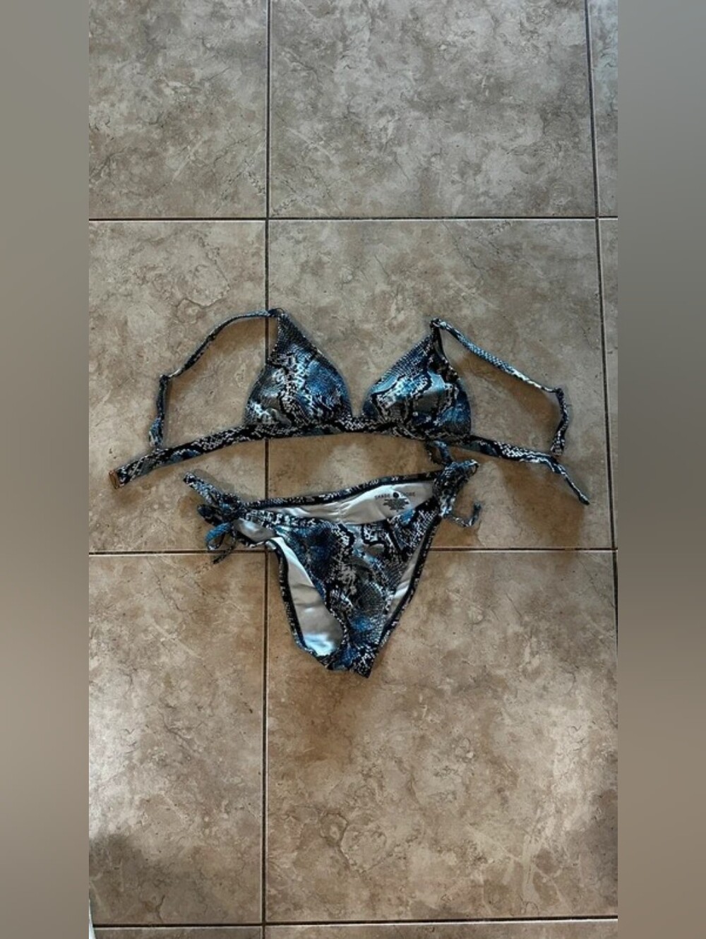 Shade & Shore Blue and Black Snake-Print Tie-Side Bikini - Picture 2 of 3